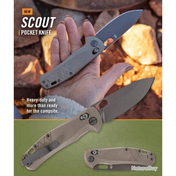 Couteau Gerber Scout Tan Lame Acier 440A Black Drop Point Manche Micarta Crossbar Clip G1064582