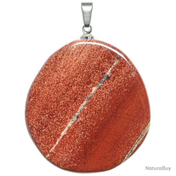 Pendentif galet plat en jaspe rouge