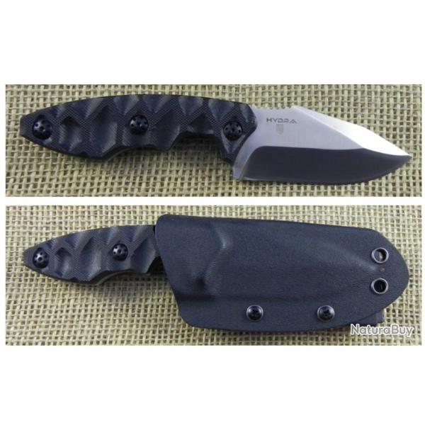 Couteau Bushcraft Survie Defcon Hydra Lame Acier D2 Manche G10 Etui Kydex TD004