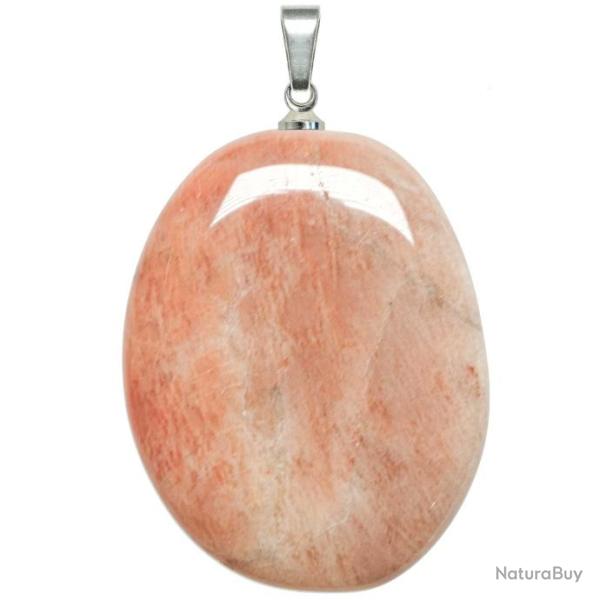 Pendentif galet plat en pierre de lune orange