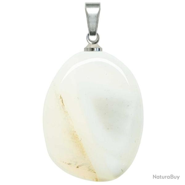 Pendentif galet plat en opale blanche