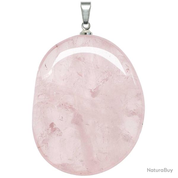Pendentif galet plat en quartz rose