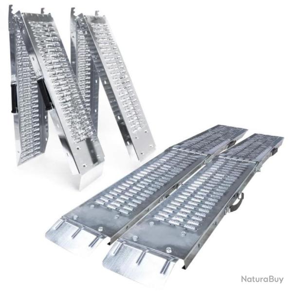 Lot 2X Rampes de Chargement en Acier Pliable Max 400kg 160cm x 22.5x4.5cm Moto Engin Chantier