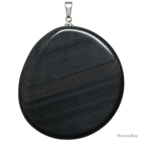 Pendentif galet plat en obsidienne oeil c�leste