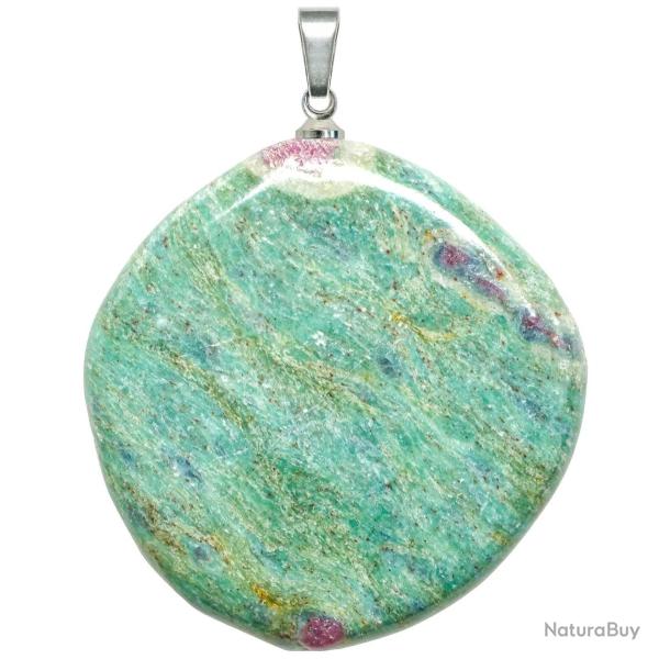 Pendentif galet plat en rubis sur fuchsite
