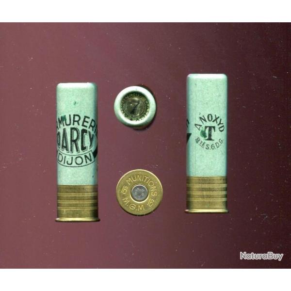 Cal. 16 centrale  - ARMURERIE DARCY DIJON - carton vert - culot crant� 16 mm - - plomb de 7