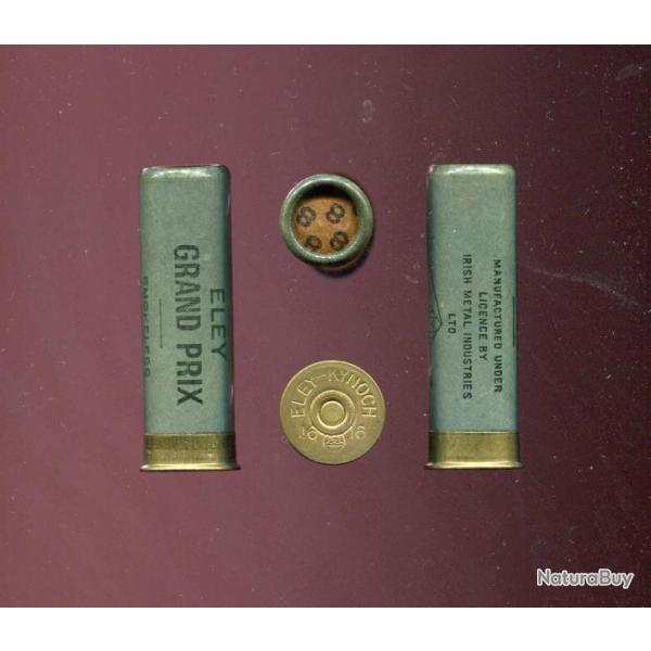 Cal. 16 centrale - ELEY GRAND PRIX - carton vert vernis brillant -  60 mm long - plomb de 8