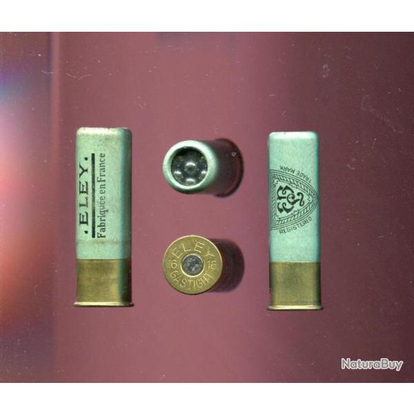 Cal. 16 centrale - ELEY GASTIGHT Fabrique en FRANCE - tube carton vert - 60 mm long - chevrotine