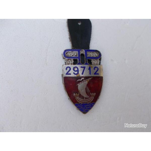insigne num�rot� de la PP,gardien de la paix sur cuir!!RARE