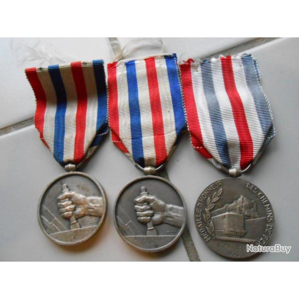 3 medailes du travail SNCF  CHEMINOTS
