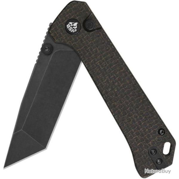Couteau QSP Knife Grebe Dark Brown Lame Tanto Acier 14C28N Manche Micarta IKBS Button Lock QS148A2