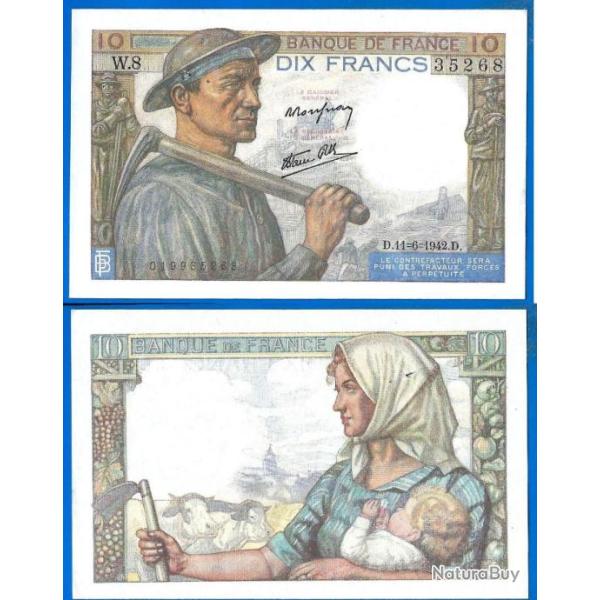 France 10 Francs 1942 11 Juin Mineur Billet Franc Frc Frs Frcs
