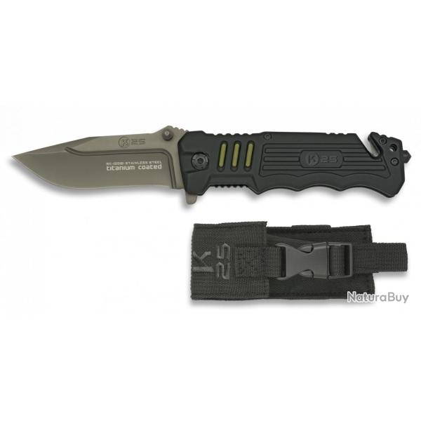 Couteau pliant noir K25 avec manche caoutchouc . L 8.7