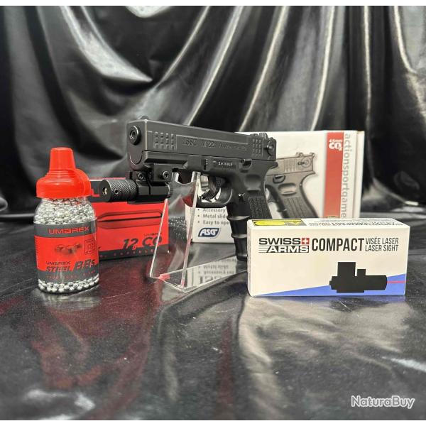 Pack LASER pr�t a tirer "PISTOLET GBB ISSC M22 4.5 CO2- BBS" + billes + Co2