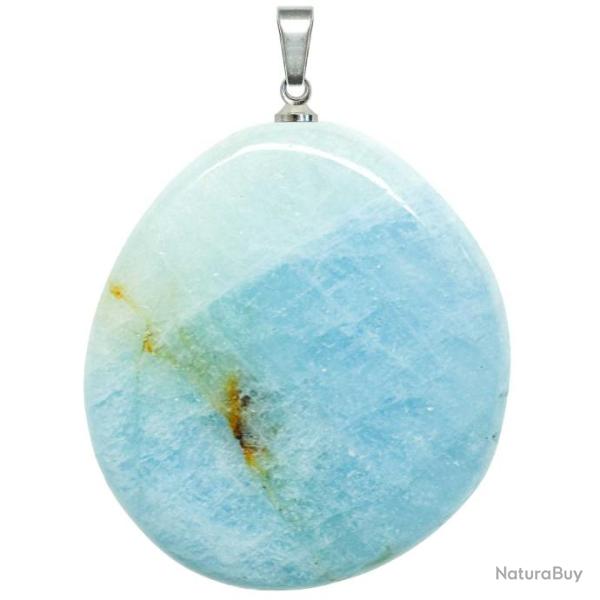 Pendentif galet plat en aigue-marine