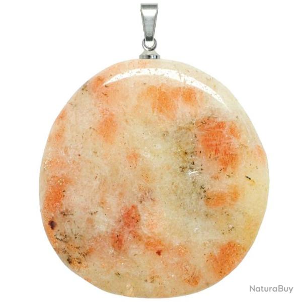 Pendentif galet plat en pierre de soleil