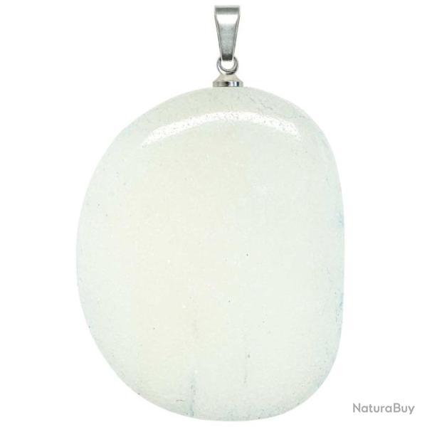 Pendentif galet plat en jade blanc