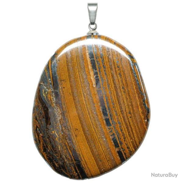 Pendentif galet plat en oeil de fer