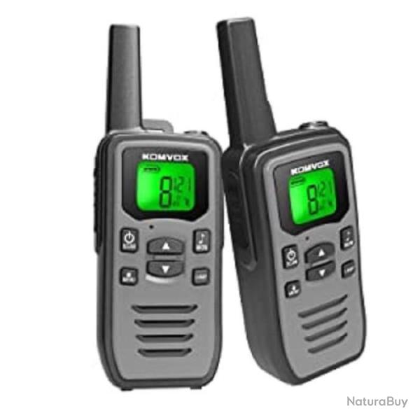 Talkie Walkie 16 Canaux 142 Codes CTCSS Rechargeable Longue Porte VOX LED Randonne Camping Chasse