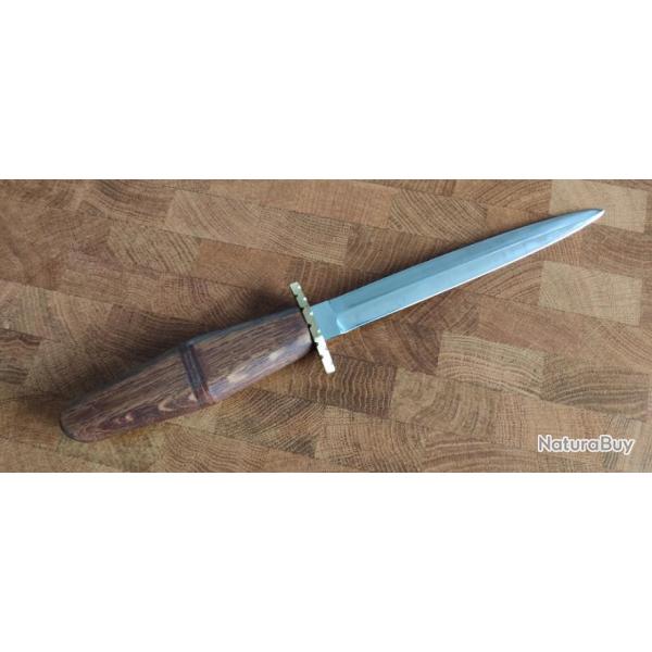 Dague de chasse restaur�e + �tui en cuir ENSEMBLE ARTISANAL !