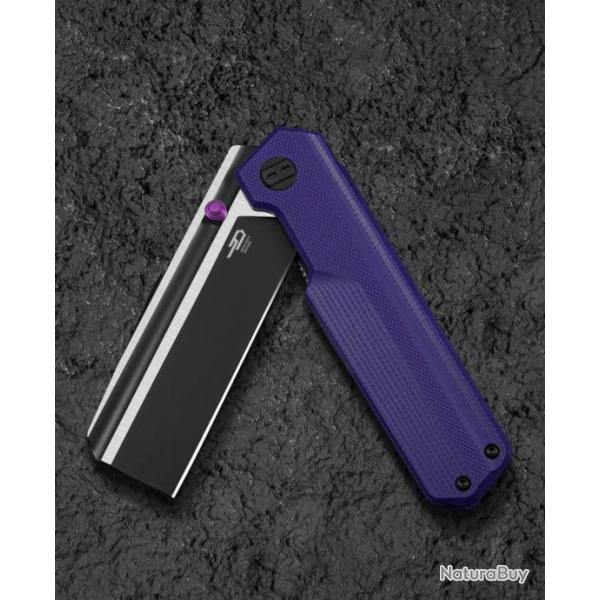 Couteau Bestech Tardis Purple Manche G10 Lame Acier D2 Black/Satin IKBS Linerlock Clip BTKG54B