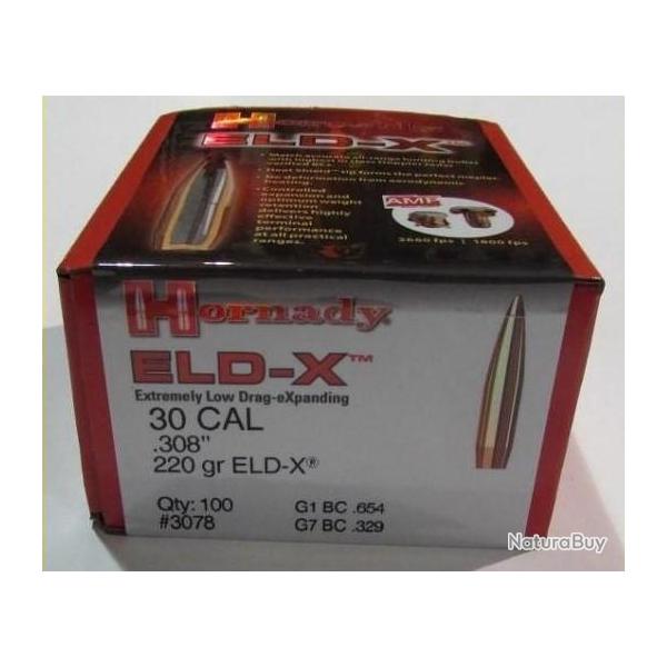 lot 100 ogives Hornady , cal 30, poids 220grs, ELD-X ( ogives chasse)