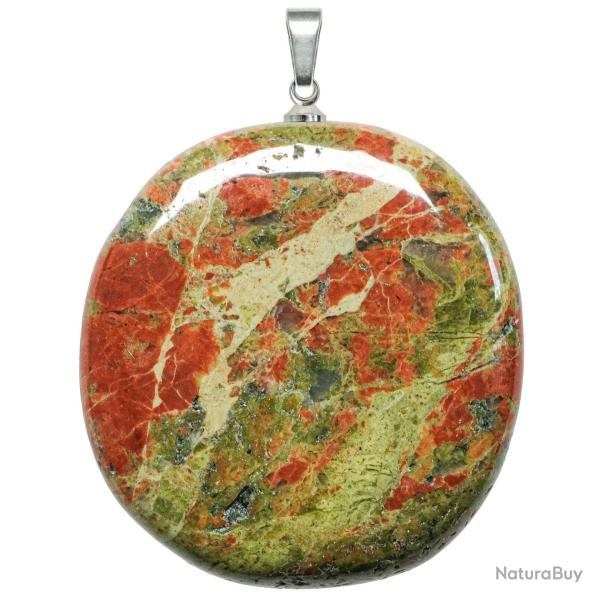 Pendentif galet plat en unakite