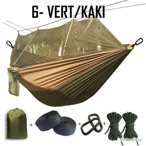 PROMO ! HAMAC MOUSTIQUAIRE VERT-KAKI ULTRA LEGER TOILE DE PARACHUTE 220kg - LIVRAISON GRATUITE!