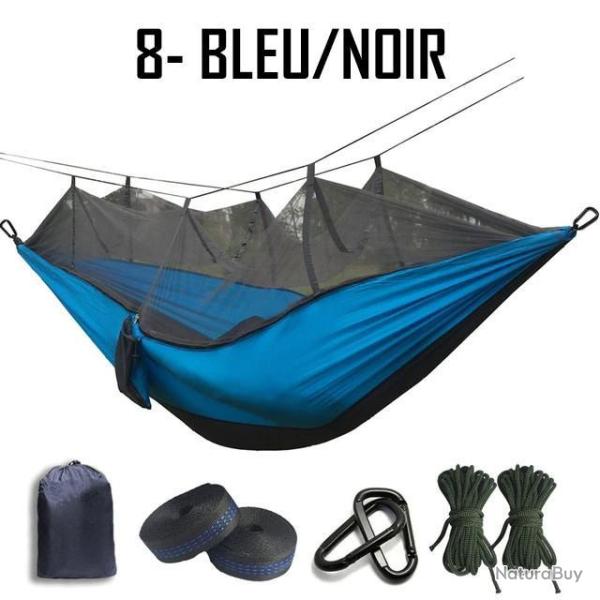 PROMO ! HAMAC MOUSTIQUAIRE BLEU-NOIR ULTRA LEGER TOILE DE PARACHUTE 220kg - LIVRAISON GRATUITE!