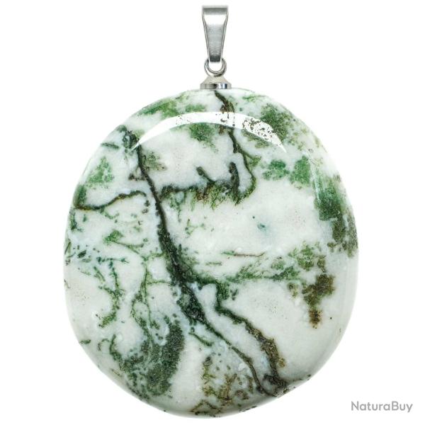 Pendentif galet plat en agate arbre