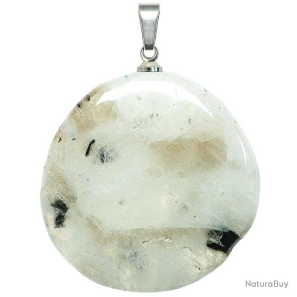 Pendentif galet plat en pierre de lune blanche