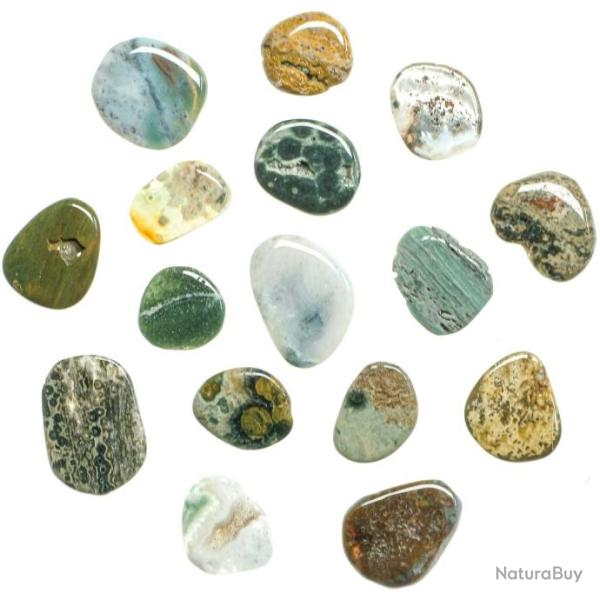 Petits galets plats jaspe oc�an - Lot de 4