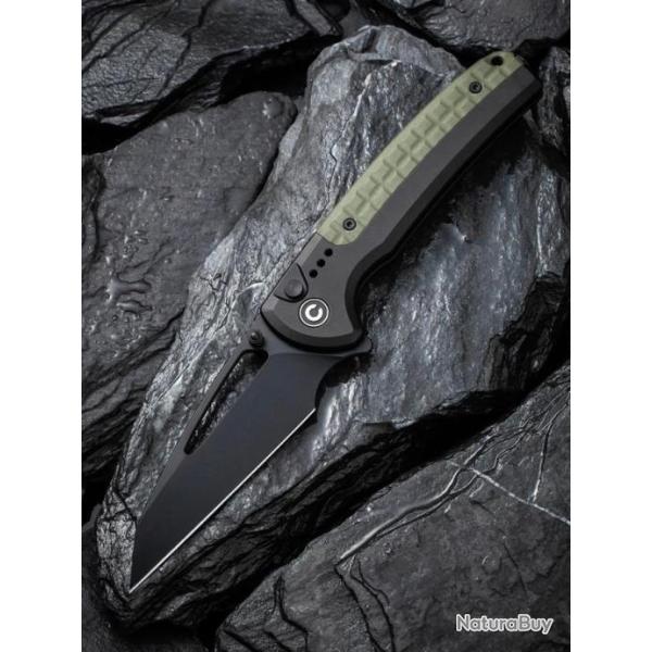 Couteau CIVIVI Sentinel Od Green/Black Manche Alu Lame Acier K110 Black Button Lock IKBS CIVC22025B3