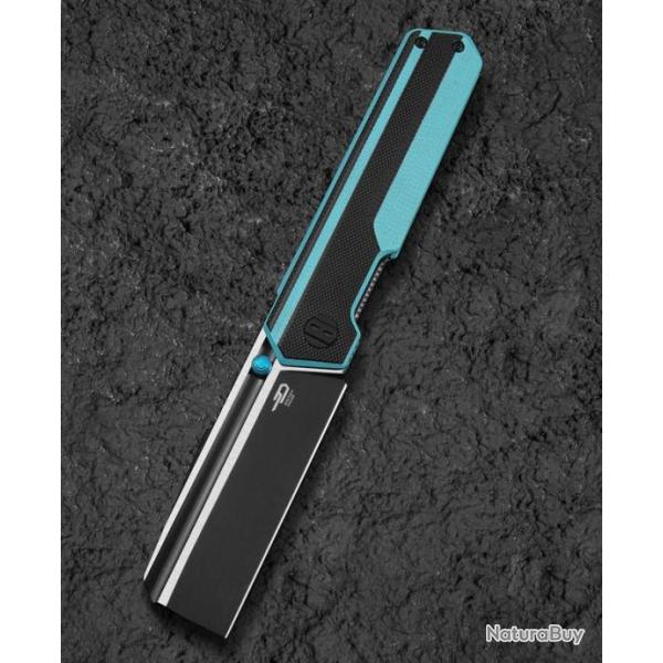 Couteau Bestech Tardis Black/Blue Manche G10 Lame Acier D2 Black/Satin IKBS Linerlock Clip BTKG54F