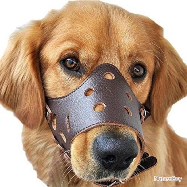 Museli�re en cuir marron r�glable pour chiens taille L anti morsures