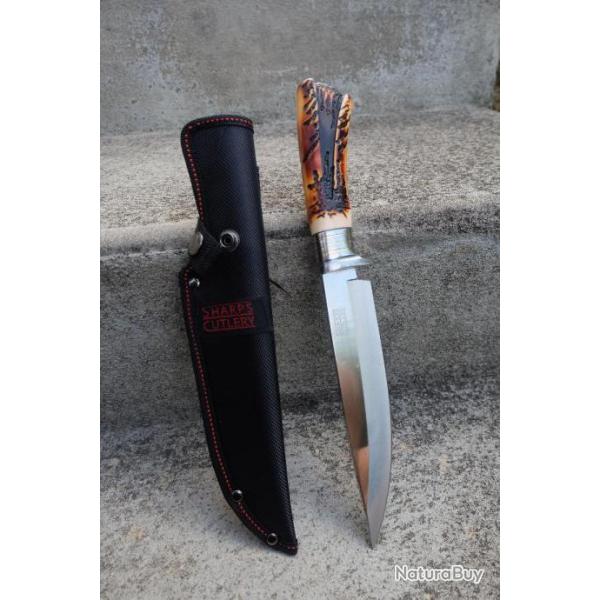 Couteau Poignard Chasse Frost Cutlery Sharps Lame Acier 3Cr13 Manche Cerf ABS Etui Nylon FSHP116 Z