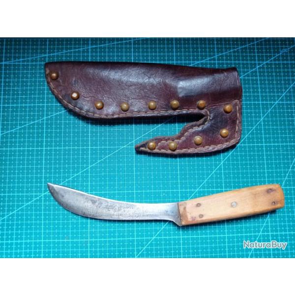 Ancien couteau trappeur XIXeme avec �tui en cuir, western, cowboy action shooting, indien