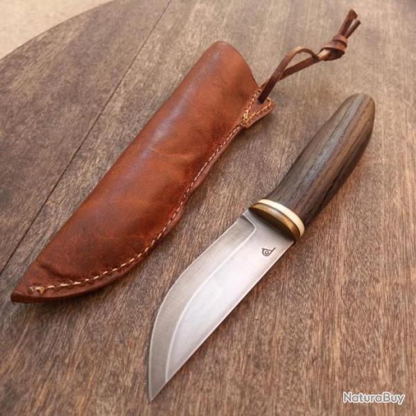 Couteau PUUKKO ARTISANAL avec Fourreau en cuir, Manche en Bois