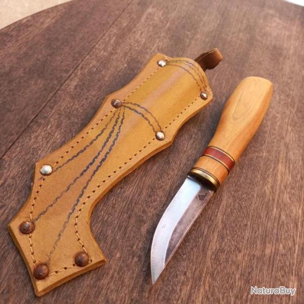Couteau PUUKKO ARTISANAL Manche en Bois  avec Fourreau en cuir