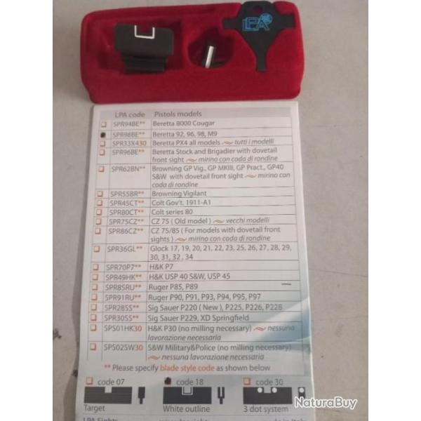 Hausse rglable + guidon LPA Beretta 92,96,98,M9