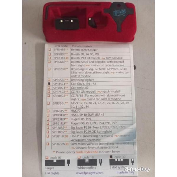 Hausse rglable + guidon LPA Colt Gov't. 1911-A1