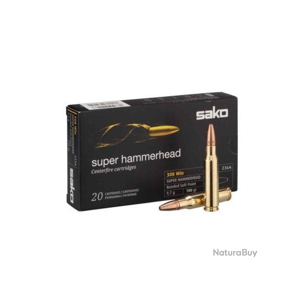 Munitions SAKO calibre 308 Win Super Hammerhead Softpoint 180gr - 11.7g x20
