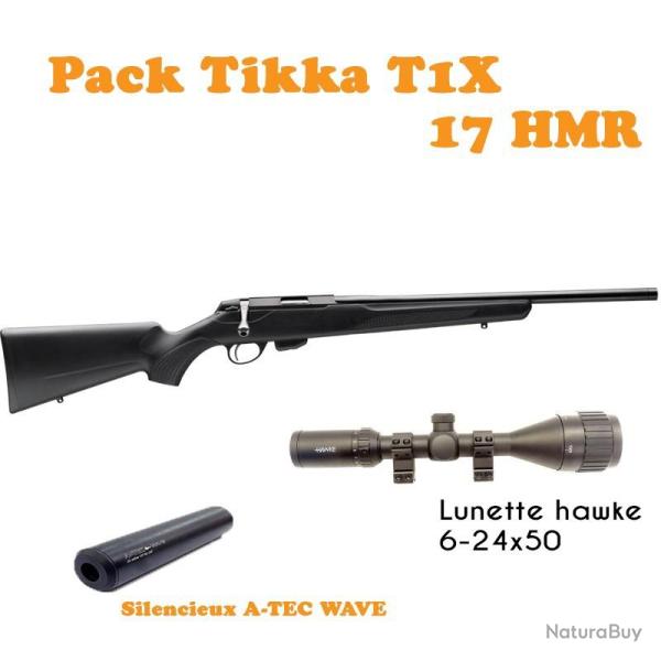Pack carabine TIKKA T1x MTR cal.17Hmr + HAWKE 6-24x50 + ATEC WAVE 