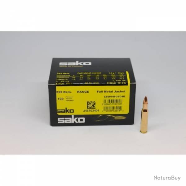 Munitions SAKO Range calibre 222 Rem FMJ 50gr - 3.2g x100