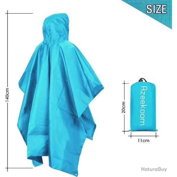 Poncho de Pluie Multifonctions avec Capuche Impermable pour Randonne Camping Voyage Cyclisme Bleu