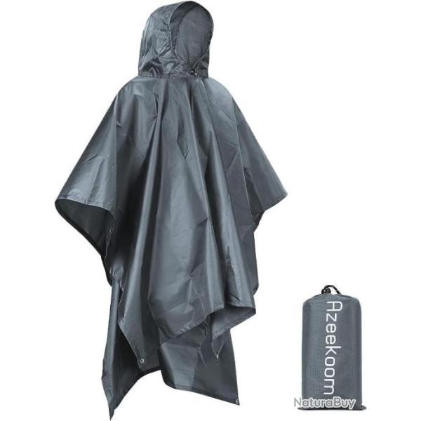 Poncho de Pluie avec Capuche Imperm�able Multifonctions P�che Randonn�e Camping Voyage Cyclisme Gris