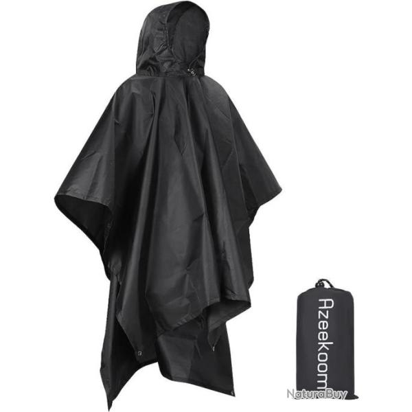 Poncho de Pluie Impermable avec Capuche Multifonctions Pche Randonne Camping Voyage Cyclisme Noir