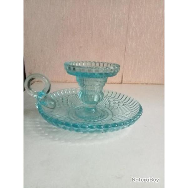 bougeoir sign� portieux couleur turqoise hauteur 7 cm diam�tre 14 cm, XIX�me