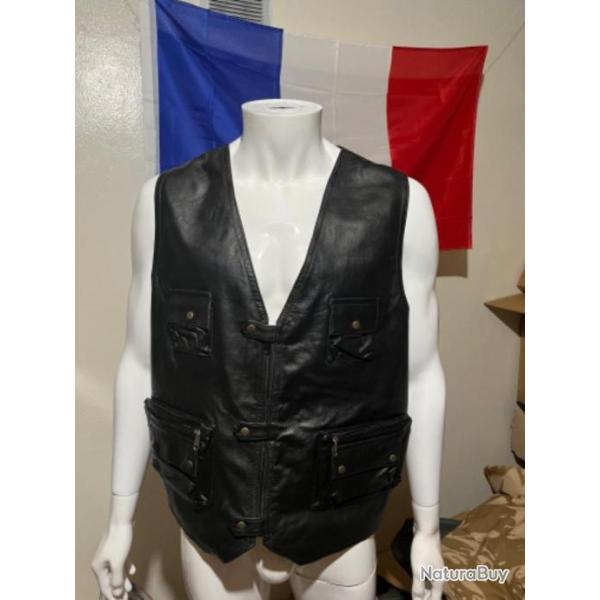 Gilet cuir 100% agneau vritable noir