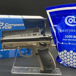 Pack R&eacute;plique CZ 75D compact dual-tone FDE - R&eacute;plique "Spring" &agrave; ressort + Sachet de 3200 Billes